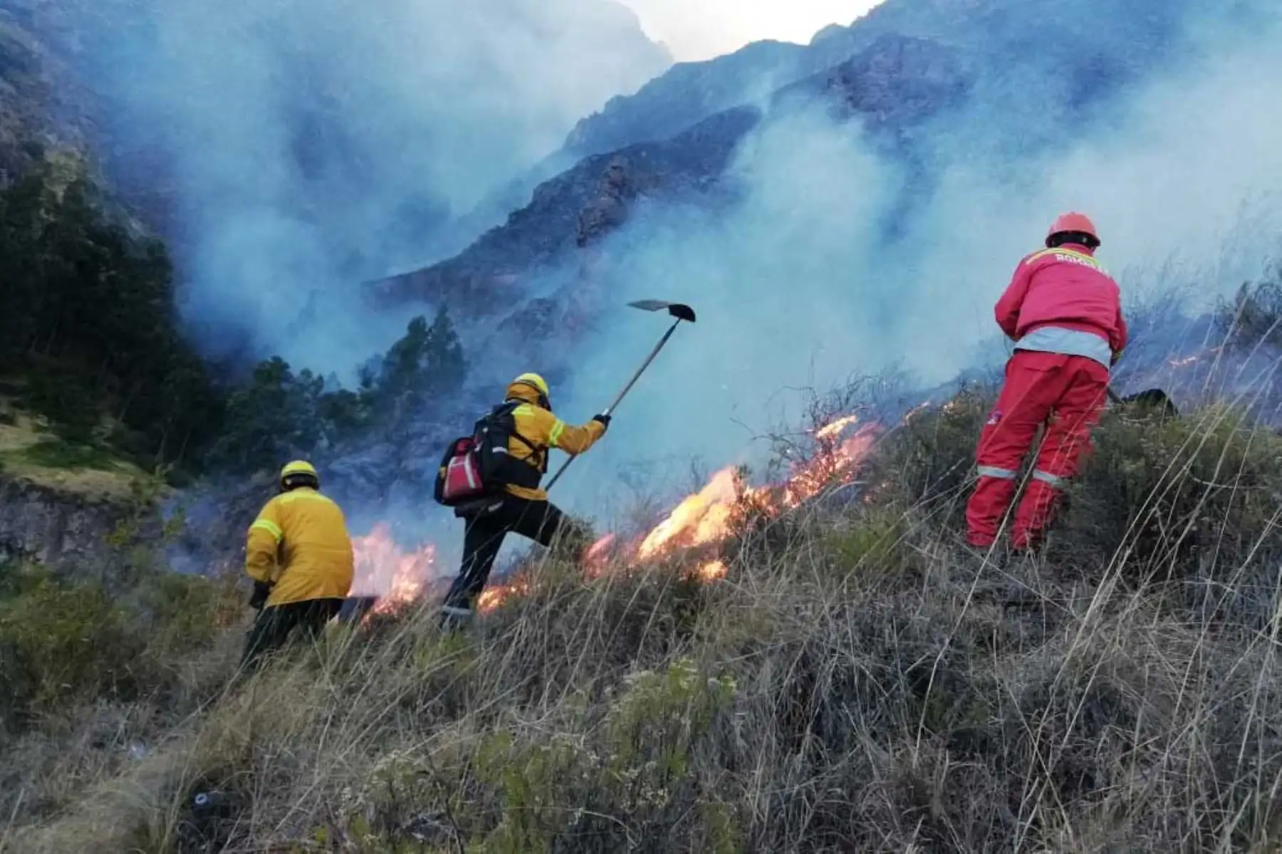 Personal de emergencias lucha contra un incendio forestal en la región Cusco (imagen de archivo) Foto: AFP