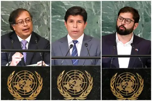 "Alto el fuego inmediato" y "diálogo" han sido algunos de los deseos y demandas más oídos en la tribuna de la ONU de la boca de los latinoamericanos y otros países del Sur. Foto: Composición con fotos de AFP