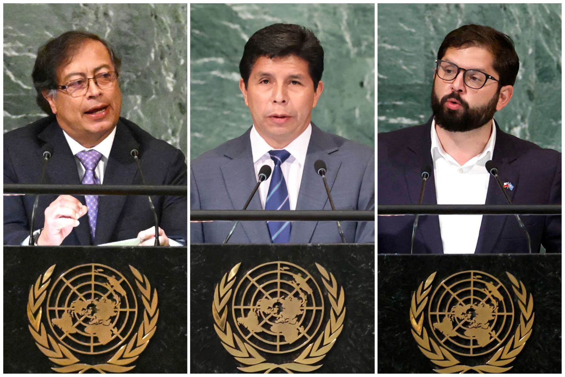 "Alto el fuego inmediato" y "diálogo" han sido algunos de los deseos y demandas más oídos en la tribuna de la ONU de la boca de los latinoamericanos y otros países del Sur. Foto: Composición con fotos de AFP