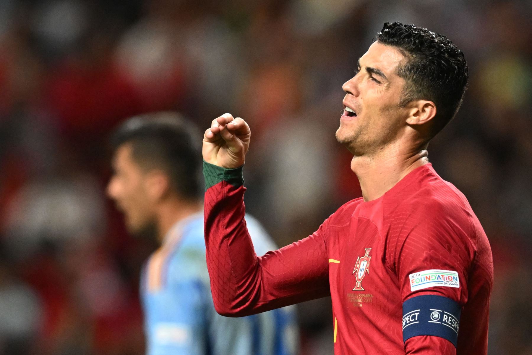 El delantero portugués Cristiano Ronaldo gesticula durante el partido de fútbol del grupo 2 de la Liga de Naciones de la UEFA, liga A, entre Portugal y España, en el Estadio Municipal de Braga.
Foto: AFP