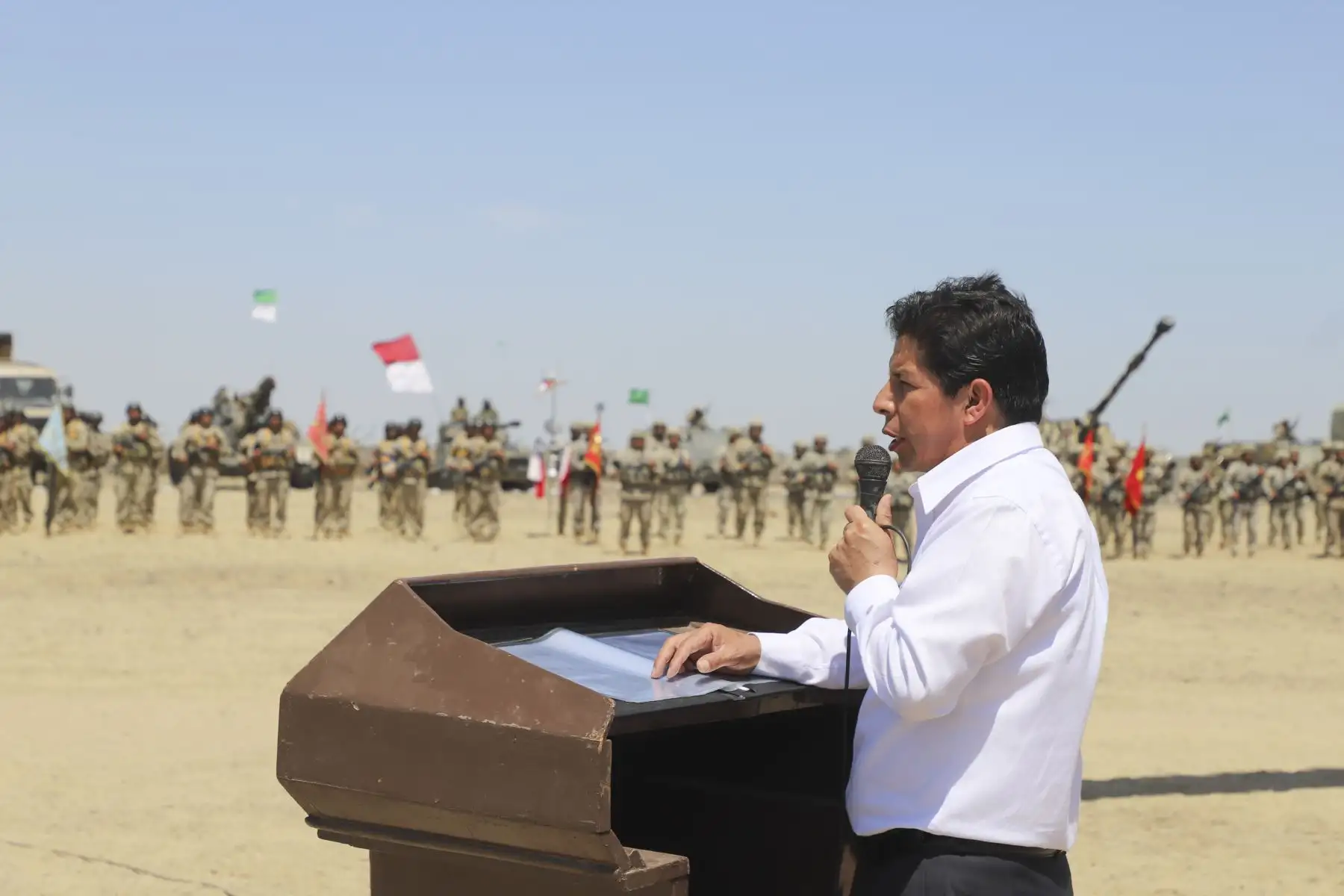 Presidente Pedro Castillo participó en la ceremonia de ejecución de maniobras tácticas “Fortaleza 2022”, en Piura. Foto: ANDINA/ Prensa Presidencia