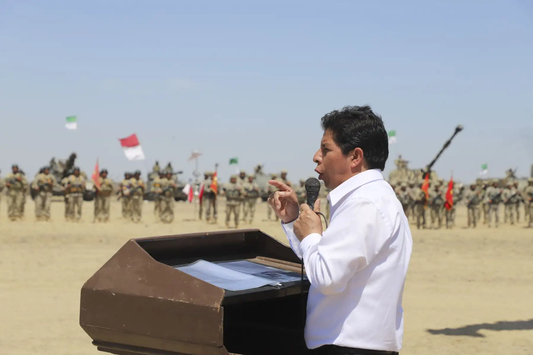Presidente Pedro Castillo participó en la ceremonia de ejecución de maniobras tácticas “Fortaleza 2022”, en Piura. Foto: ANDINA/ Prensa Presidencia