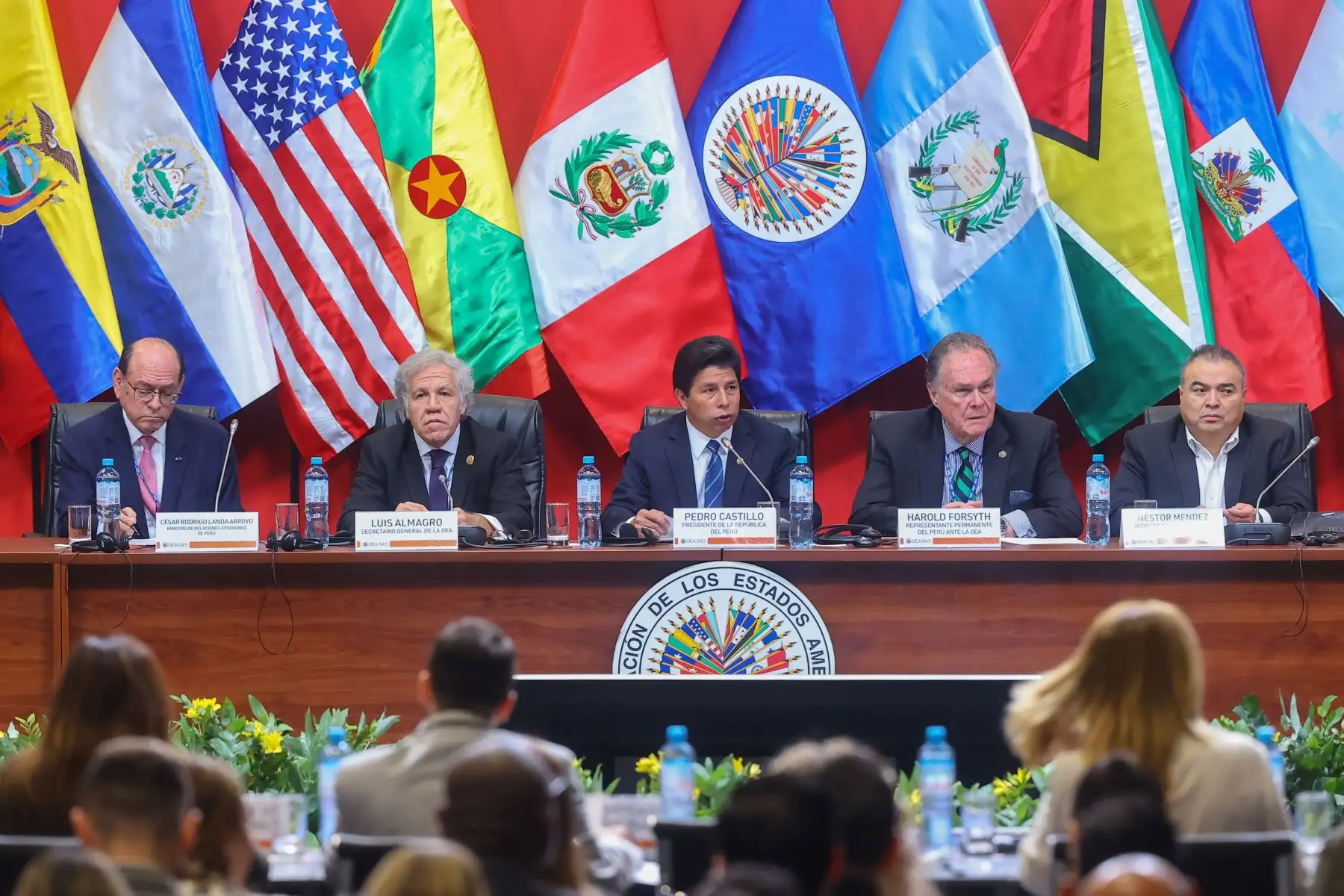 El presidente de la República, Pedro Castillo, inauguró el diálogo de los jefes de delegación con los representantes de las organizaciones de la sociedad civil y otros actores sociales, en el marco del 52º Asamblea General de la OEA.
Foto: ANDINA/Andrés Valle