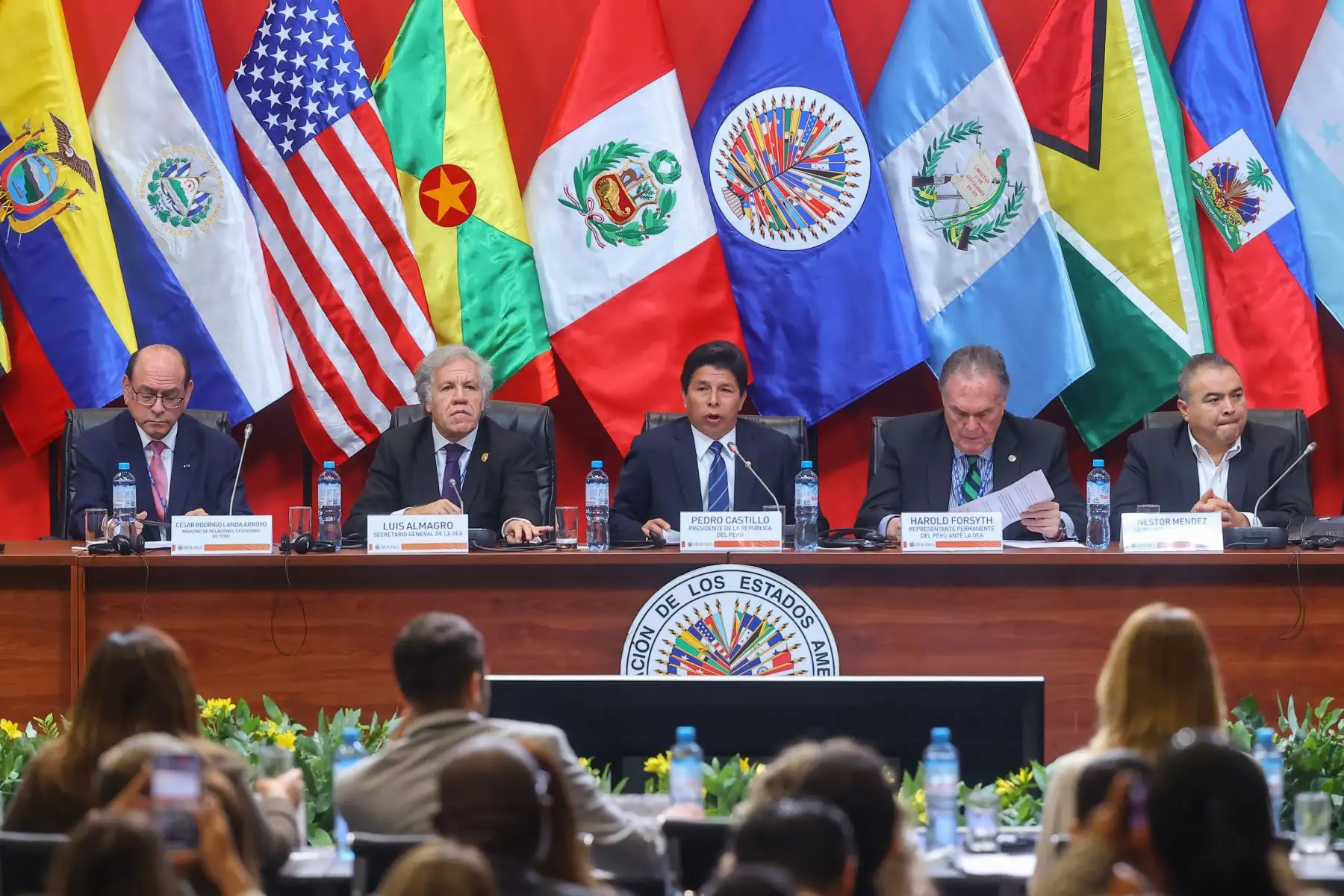 El presidente de la República, Pedro Castillo, inauguró el diálogo de los jefes de delegación con los representantes de las organizaciones de la sociedad civil y otros actores sociales, en el marco del 52º Asamblea General de la OEA.
Foto: ANDINA/Andrés Valle