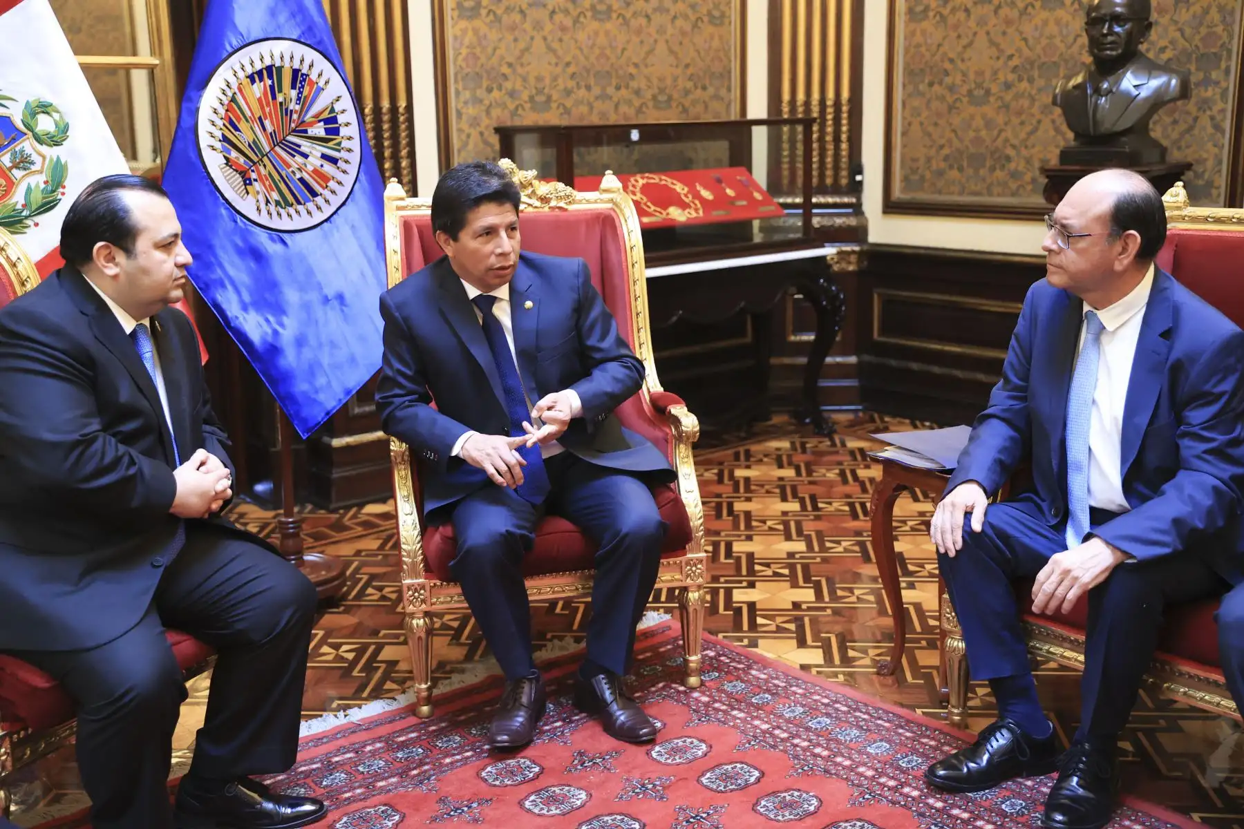 Presidente de la República, Pedro Castillo, sostiene audiencia con el vicepresidente de la Comisión Interamericana de Derechos Humanos (CIDH) y relator para Perú, Edgar Stuardo Ralon Orellana. Foto: ANDINA/ Prensa Presidencia