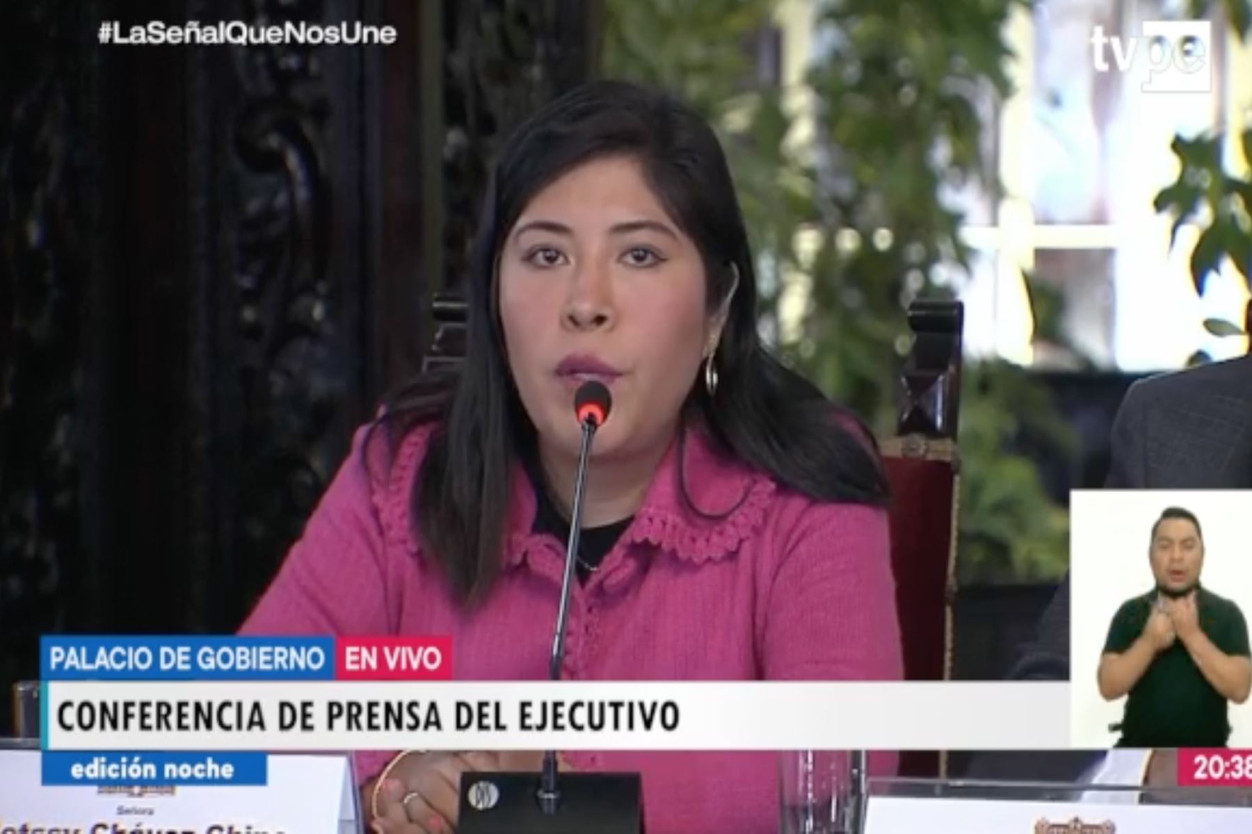 Ministra de Cultura, Betssy Chávez. ANDINA/ Captura de TV