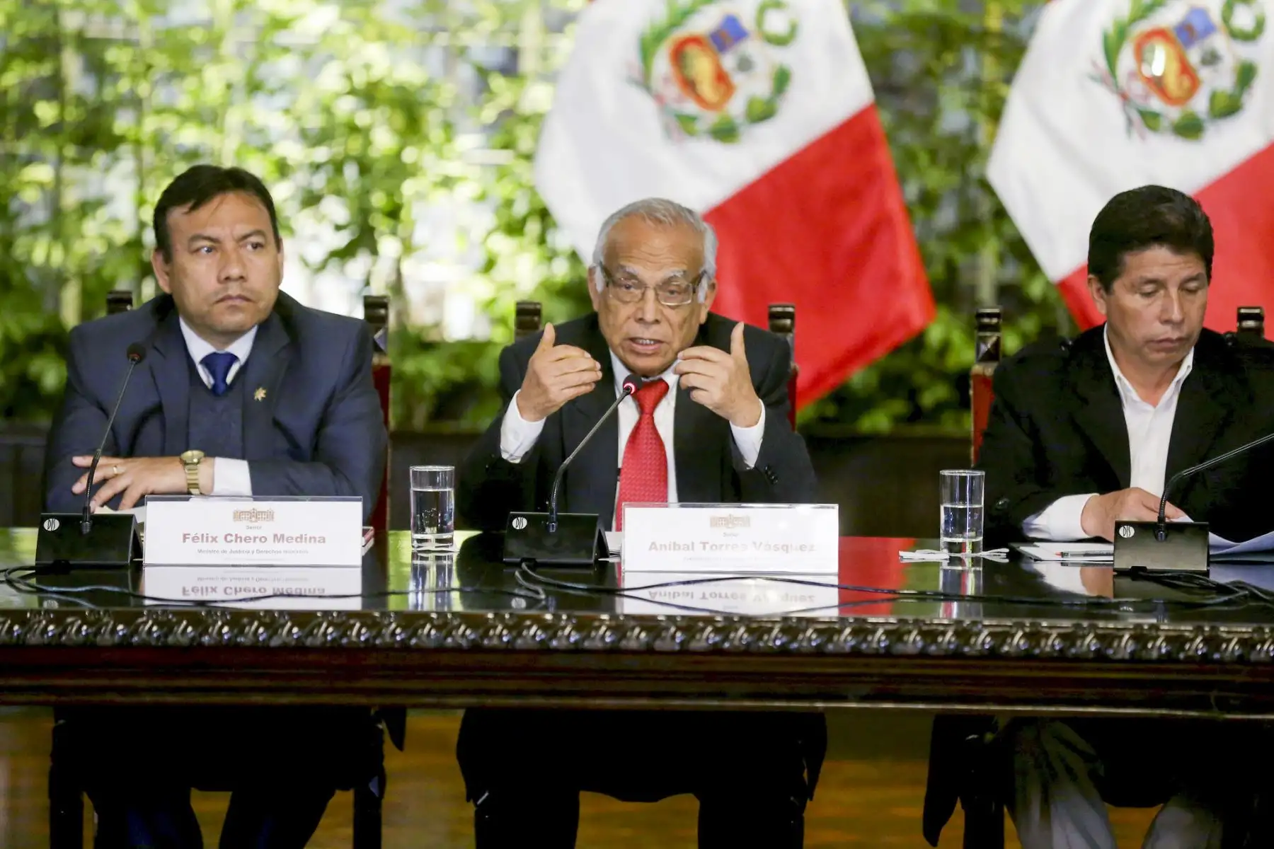 Conferencia de prensa del Presidente de la República acompañado del Consejo de Ministros.

Foto: ANDINA/Prensa Presidencia