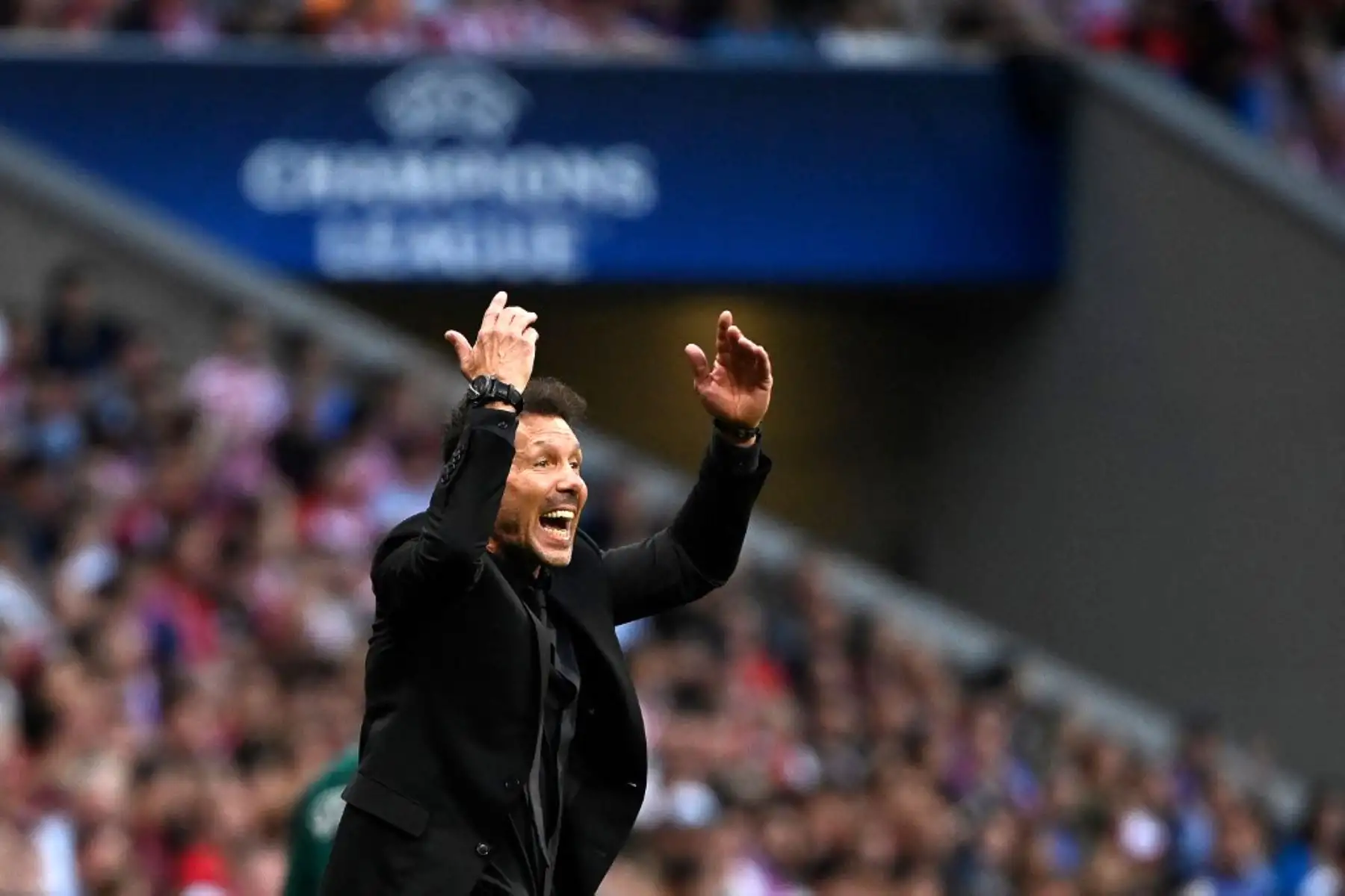El entrenador argentino del Atlético de Madrid, Diego Simeone, reacciona durante la primera ronda de la Liga de Campeones de la UEFA, grupo B, partido de fútbol entre el Club Atlético de Madrid y el Club Brujas en el estadio Wanda Metropolitano de Madrid. Foto: AFP