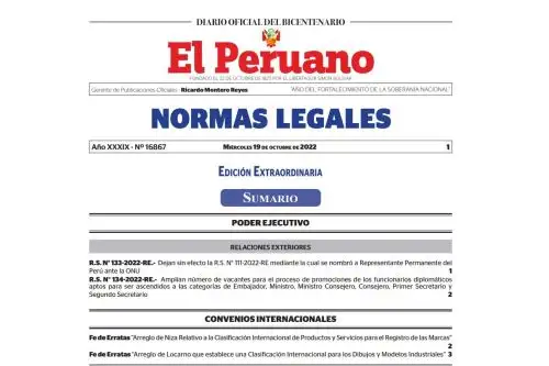 Edición extraordinaria del Diario Oficial El Peruano.