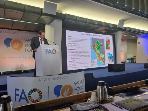 El ministro de la Producción, Jorge Prado Palomino, en Foro de la FAO. Cortesía Produce