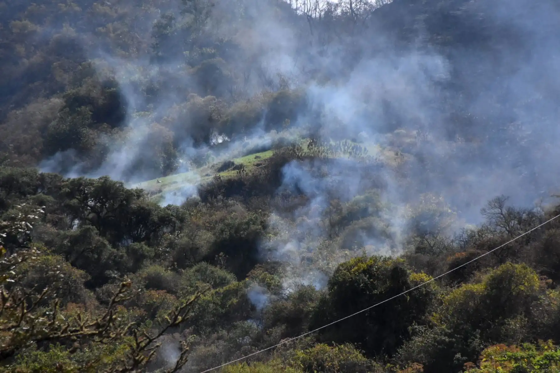 El siniestro que se registra desde la semana pasada, devasta más de 4 mil hectáreas en el sector Qoyllor-Hatuccasa. Durante el día de ayer los brigadistas conformados en 6 cuadrillas intentaron sofocar las llamas, pero las cuestiones climáticas y geográficas impidieron. Foto: ANDINA/Percy Hurtado