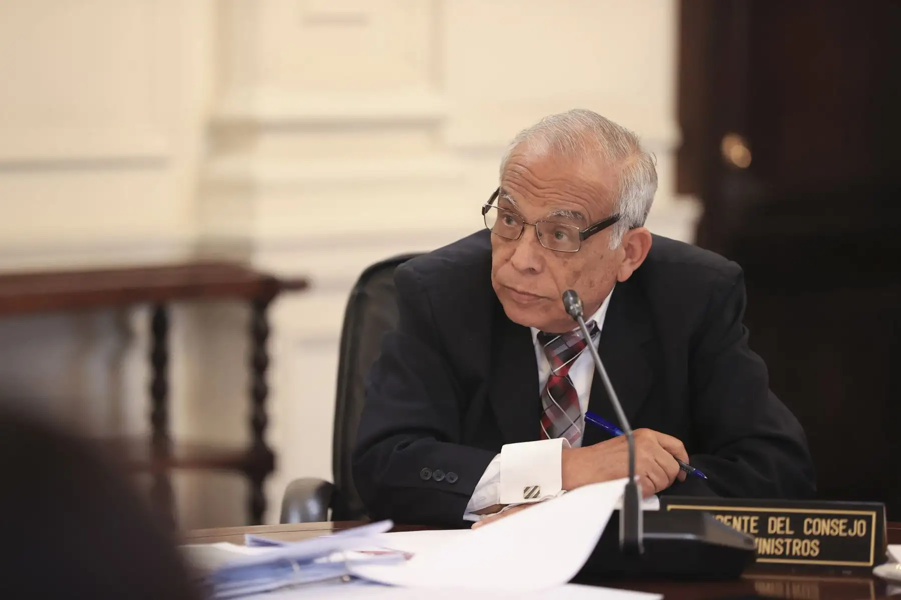 Presidente del Consejo de Ministros, Aníbal Torres, durante la sesión del Consejo de Ministros en la sede de Palacio de Gobierno. Foto: ANDINA/ Prensa Presidencia