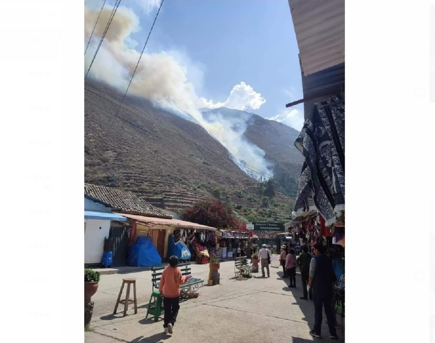 Un incendio forestal que se registra en el distrito de Ollantaytambo, en Cusco, arrasa con más de 80 hectáreas de vegetación silvestre. ANDINA/Difusión