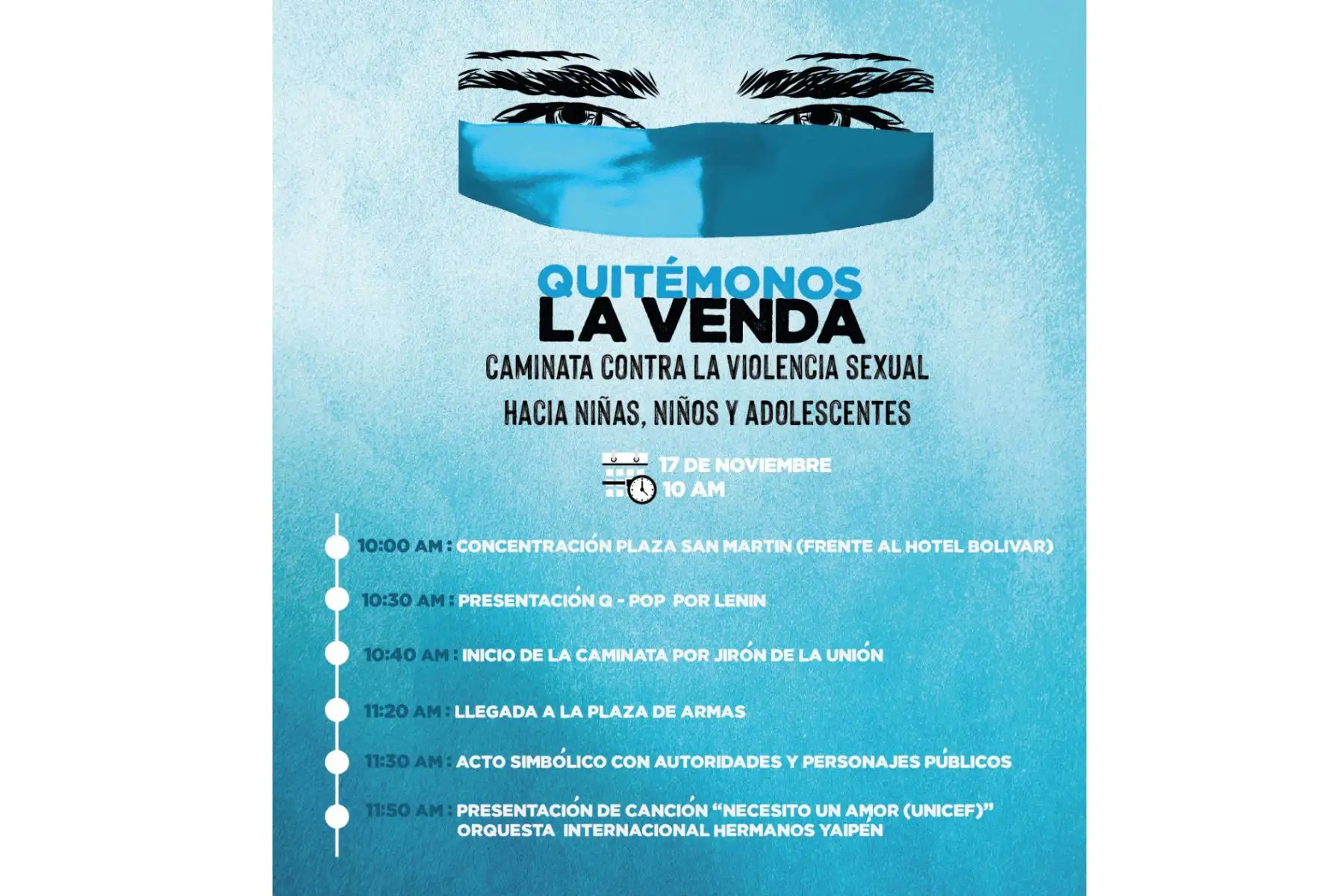 Unicef impulsa campaña "Quitémonos la venda" para  actuar contra la violencia sexual a menores de edad. ANDINA/ Unicef