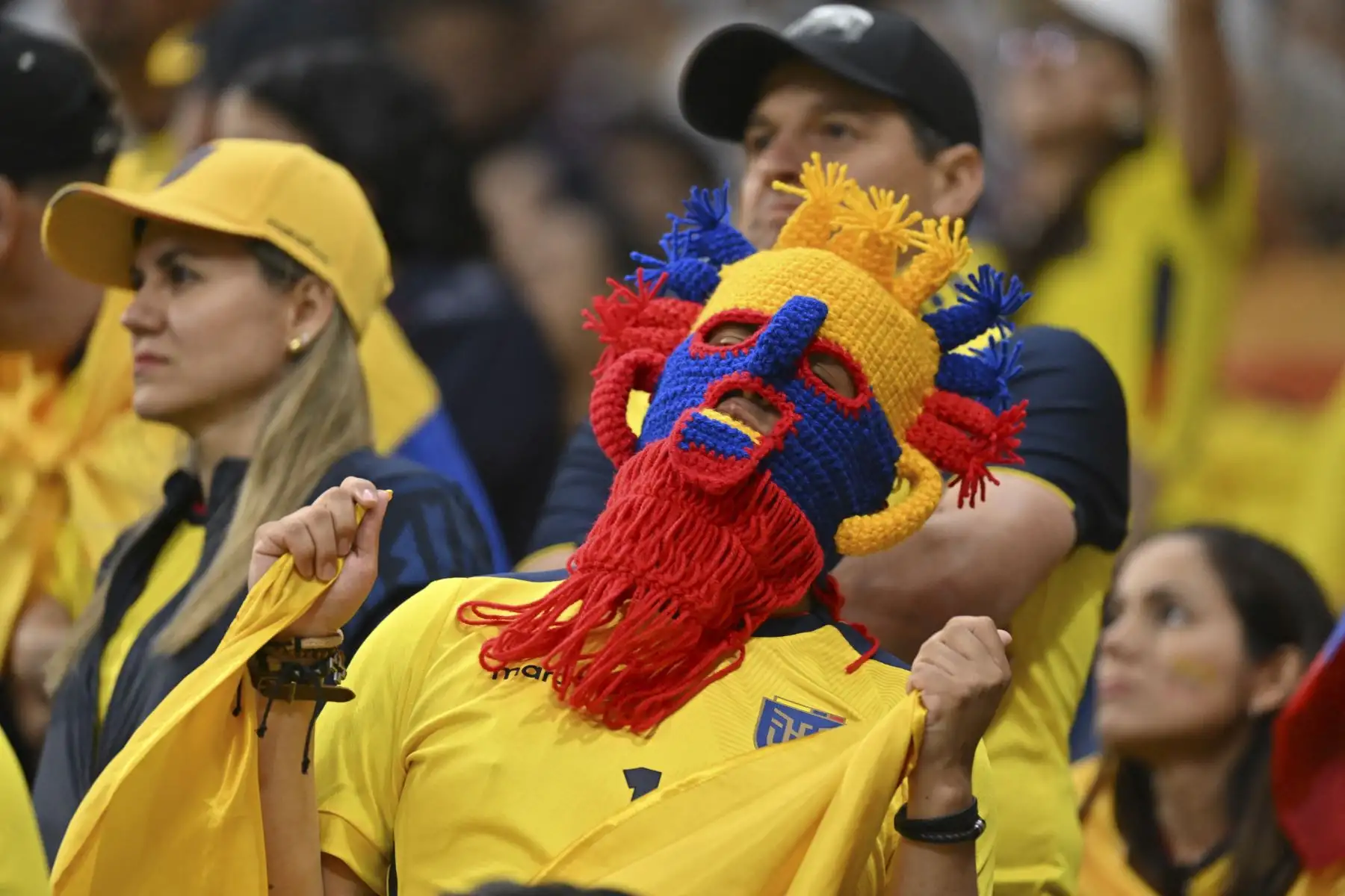 Un seguidor de Ecuador anima antes del partido de fútbol del Grupo A de la Copa Mundial de Qatar 2022 entre Qatar y Ecuador en el estadio Al-Bayt en Al Khor, al norte de Doha

Foto:AFP
