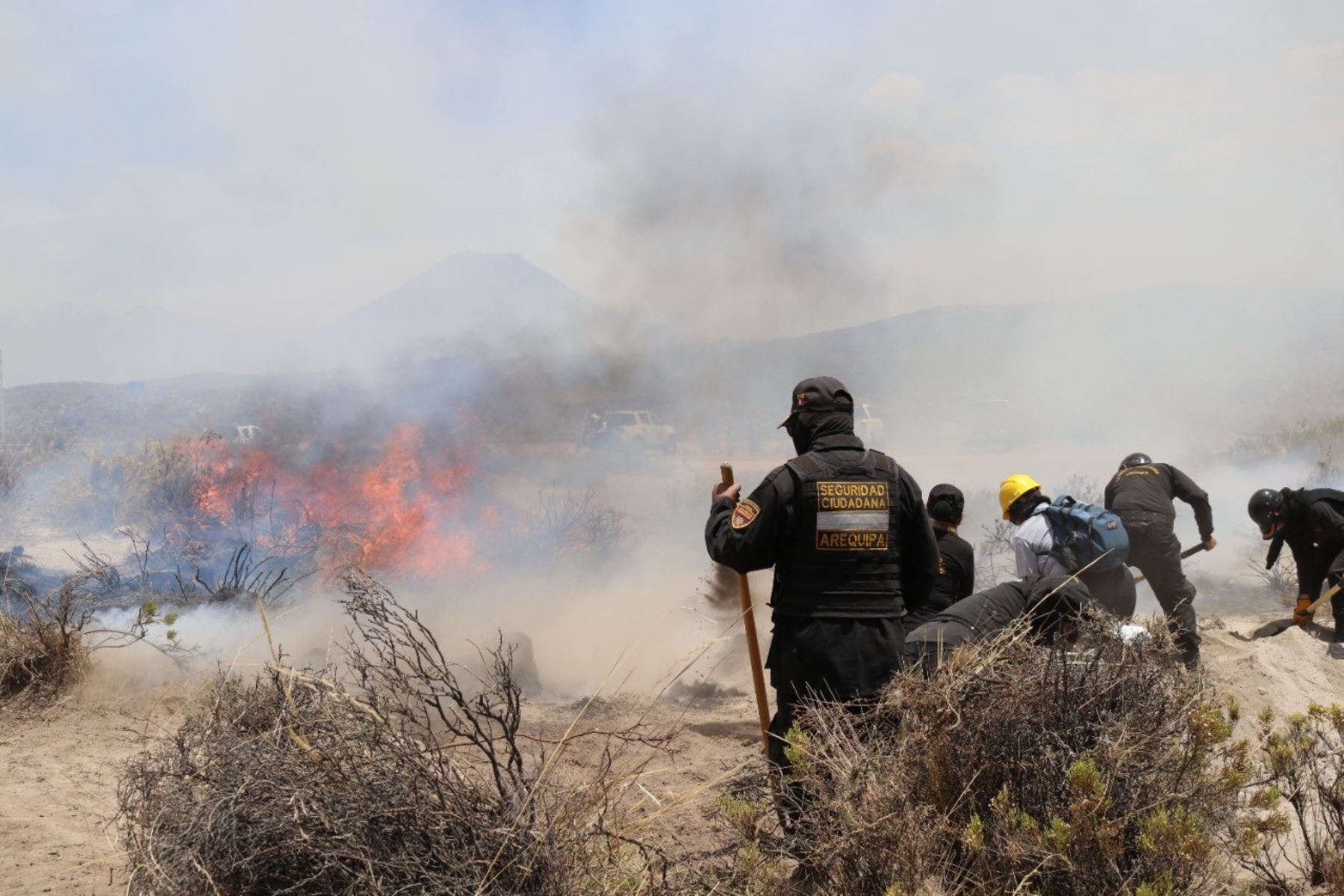 Los técnicos del Serfor realizaron la parte práctica en el área de pastos y arbustos naturales del distrito de Pocsi, donde apagaron amagos de incendio controlados.