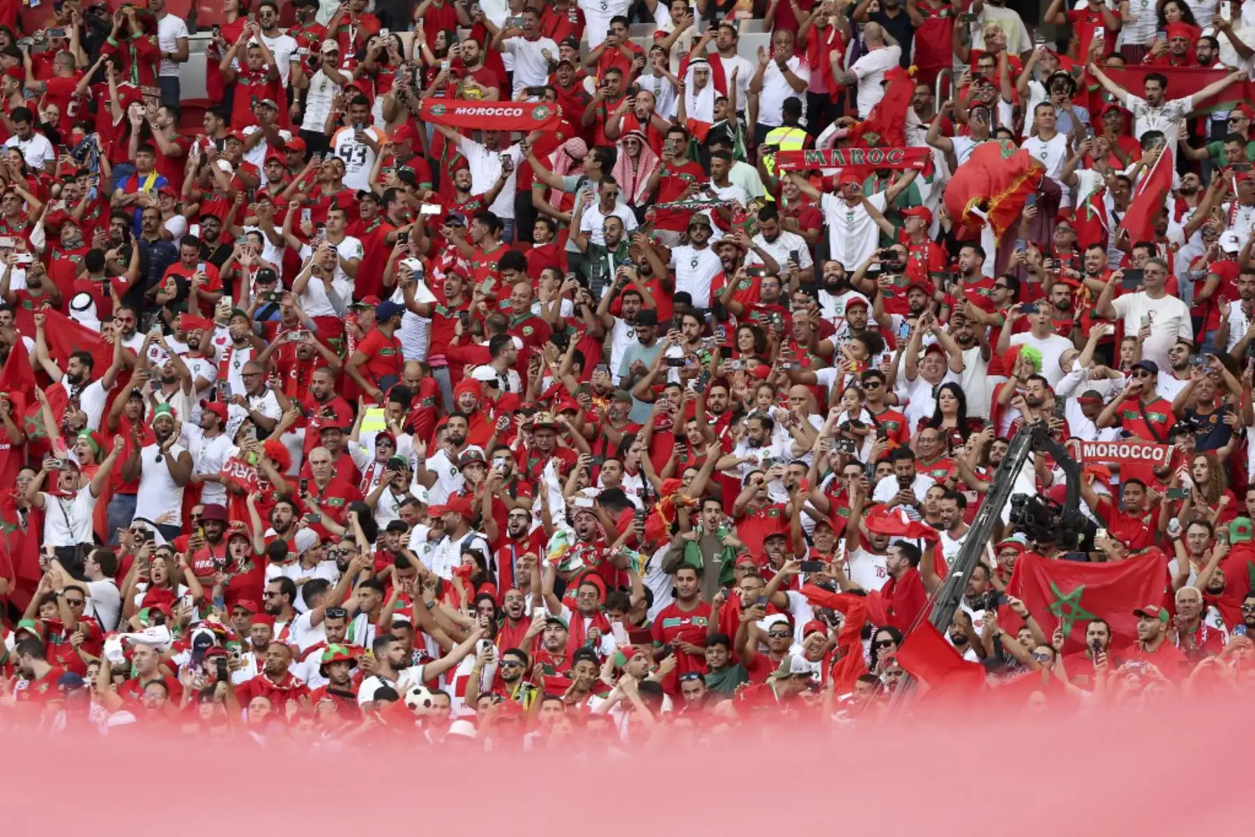 Los fanáticos de Marruecos animan durante el partido de fútbol del Grupo F de la Copa Mundial de Catar 2022 entre Bélgica y Marruecos en el Estadio Al-Thumama en DohaFoto:AFP