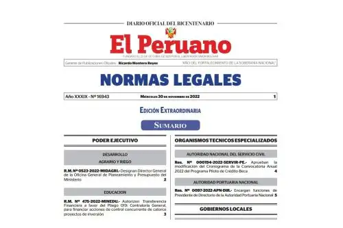 Edición extraordinaria del Diario Oficial El Peruano.
