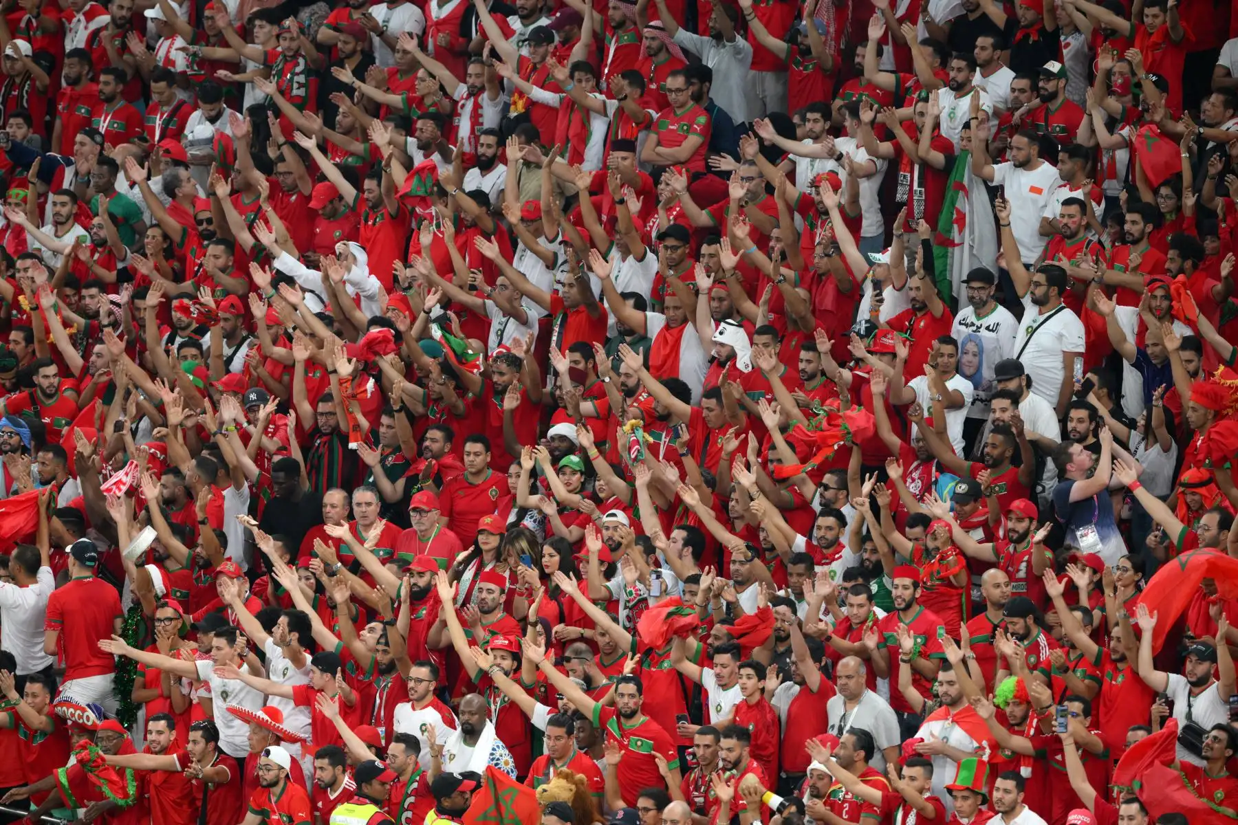 Los partidarios de Marruecos animan durante el partido de fútbol del Grupo F de la Copa Mundial de Qatar 2022 entre Canadá y Marruecos en el Estadio Al-Thumama en Doha el 1 de diciembre de 2022.
Foto: AFP