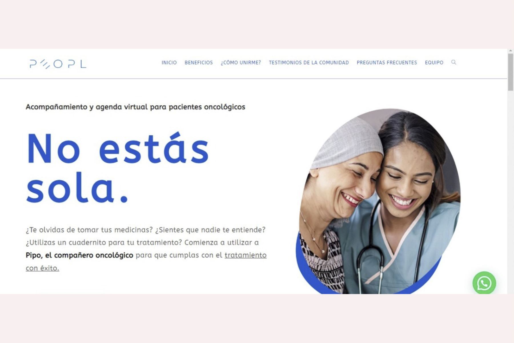 Peopl es un programa peruano gratuito de apoyo al paciente crónico de cáncer que a través de un asistente virtual por Whatsapp garantiza que los pacientes terminen su tratamiento con éxito. Foto: ANDINA/Difusión