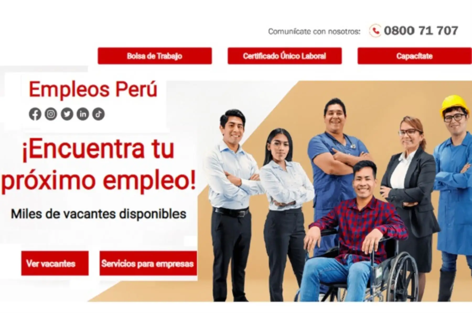 Portal de registro de oferta laboral y búsqueda de trabajo "Empleos Perú" del Ministerio de Trabajo y Promoción del Empleo (MTPE). Fuente: INTERNET.