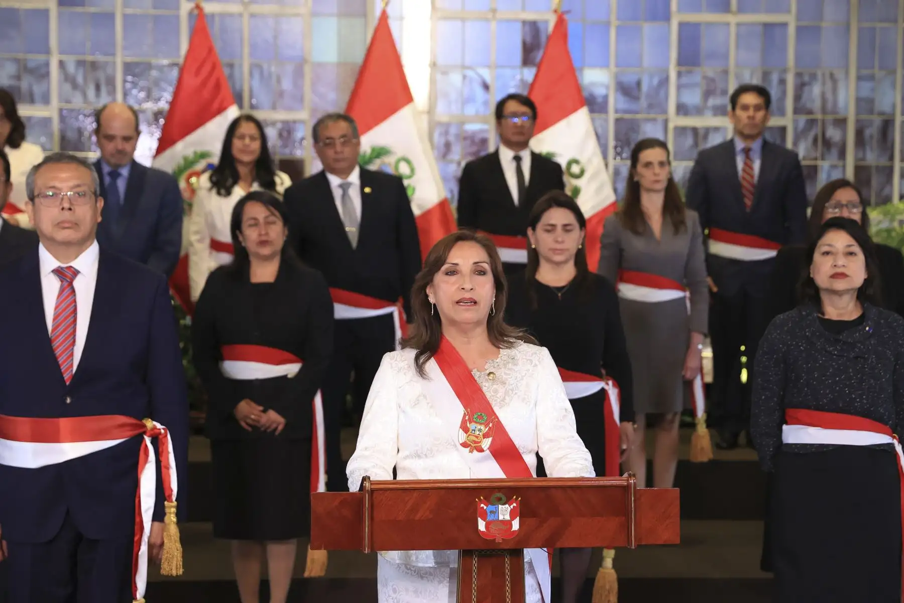 Presidenta Dina Boluarte dirige su primer mensaje a la Nación acompañada de su gabinete. Foto: ANDINA/Presidencia Perú