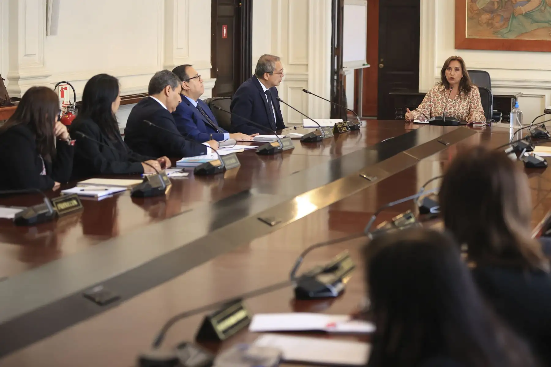 La presidenta, Dina Boluarte, lideró la sesión del día de hoy del Consejo de Ministros que se lleva a cabo en Palacio de Gobierno. 
Foto: ANDINA/Presidencia Perú