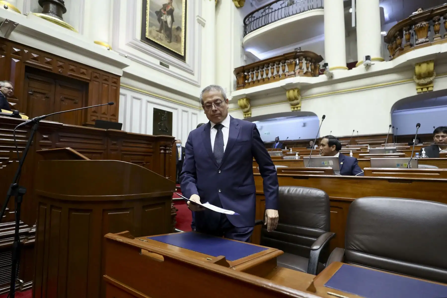Presentación del presidente del Consejo de Ministros Pedro Miguel Angulo, ante el pleno del Congreso de la República.  

Foto: ANDINA/Congreso de la República.