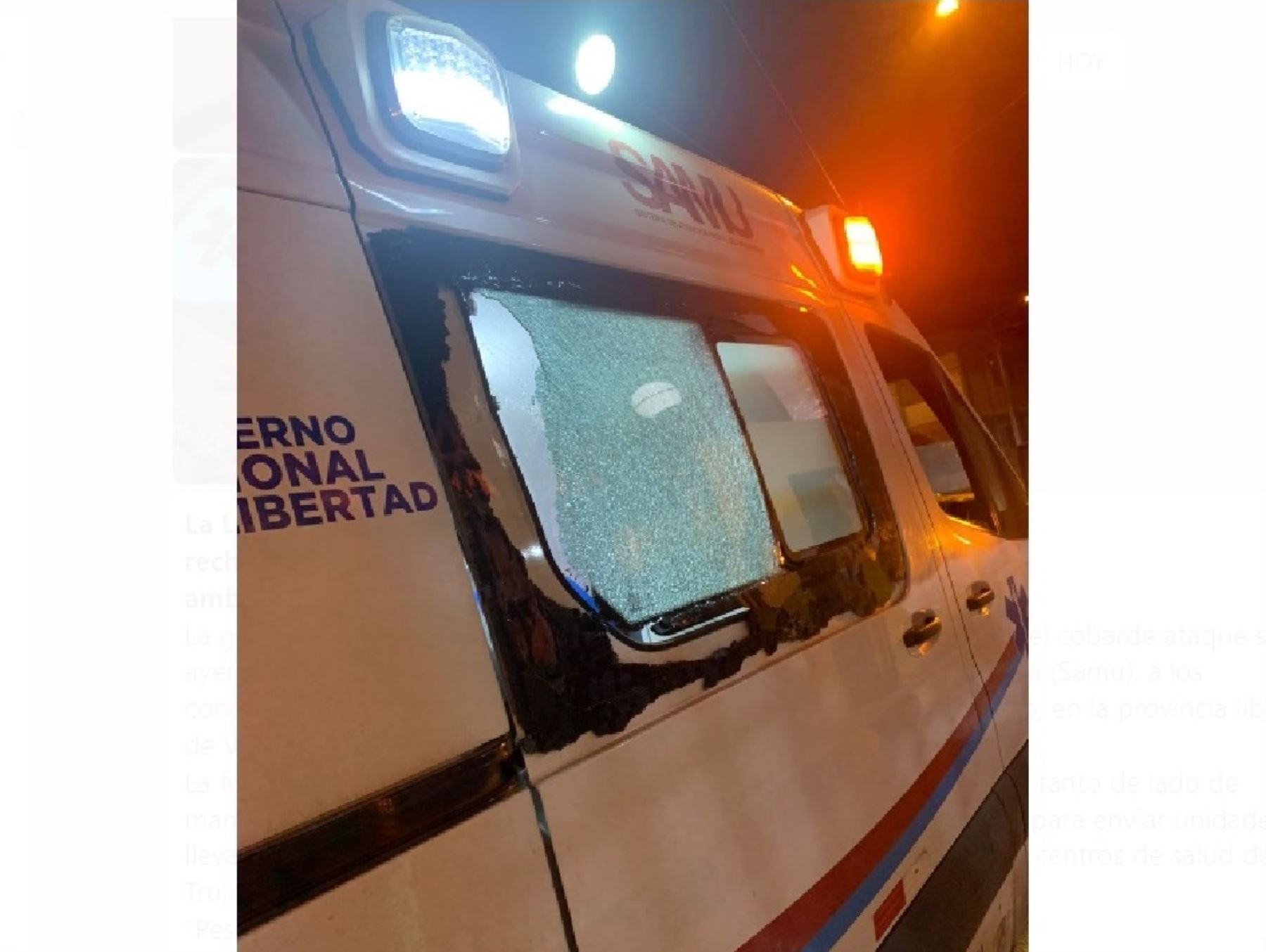 Autoridades de Salud de La Libertad rechazaron ataque contra ambulancias y el personal del SAMU en provincia de Virú por manifestantes que bloquean la carretera Panamericana Norte. ANDINA/Difusión