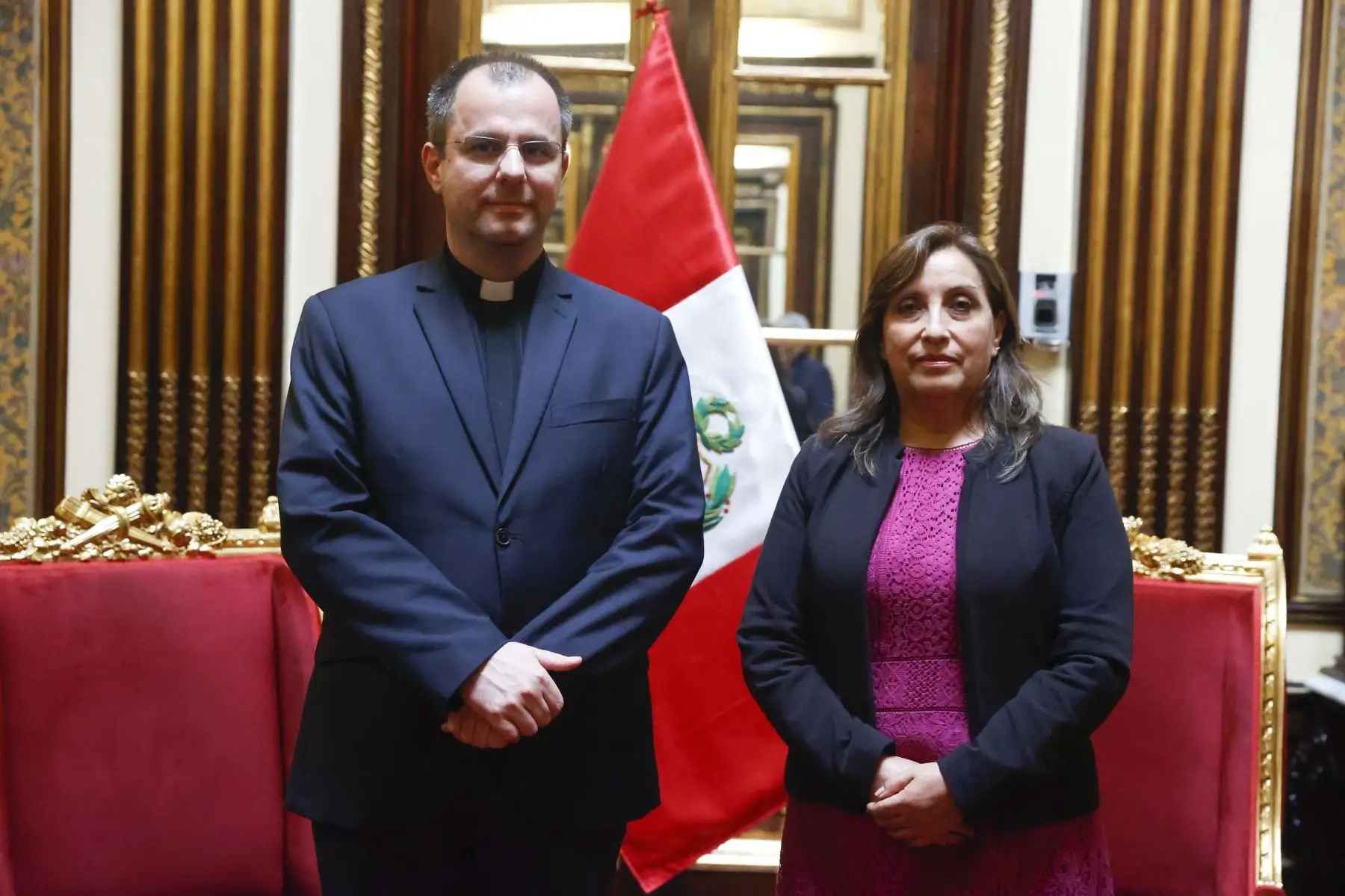 Presidenta Dina Boluarte recibió esta tarde al representante del Nuncio Apostólico en el Perú.

Foto:ANDINA/Presidencia