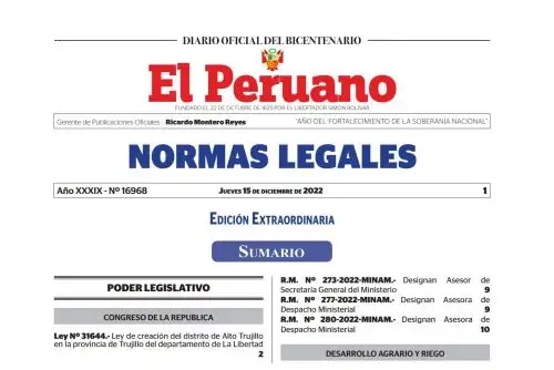Edición extraordinaria del Diario Oficial El Peruano.