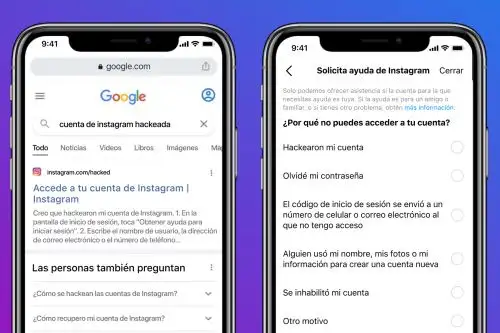 Si no puedes iniciar sesión en tu cuenta,  podrás indicar si crees que te hackearon la cuenta, si olvidaste tu contraseña, si perdiste acceso a la autenticación en dos pasos o si se desactivó tu cuenta.