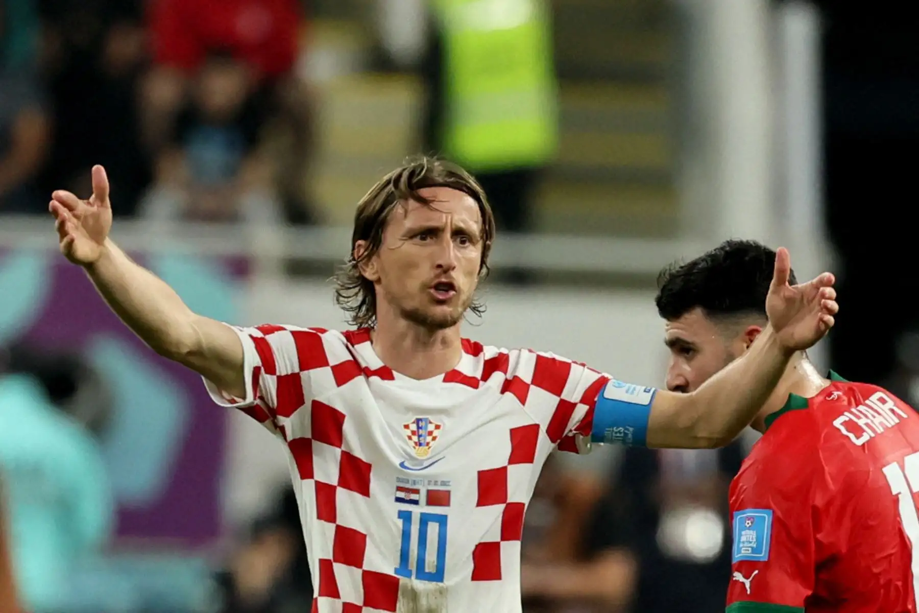 El mediocampista croata 10 Luka Modric reacciona durante el partido de fútbol por el tercer puesto de la Copa Mundial Qatar 2022 entre Croacia y Marruecos en el Estadio Internacional Khalifa en Doha. Foto: AFP
