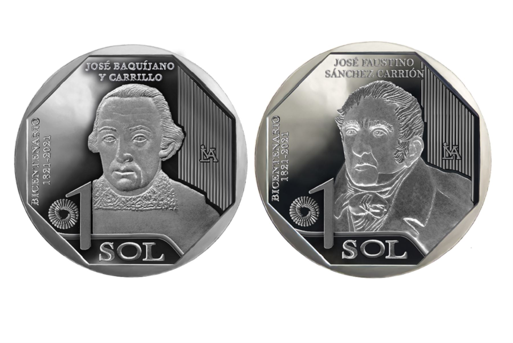 Monedas alusivas a José Baquíjano Carrillo y José Faustino Sánchez Carrión. Foto: Cortesía.