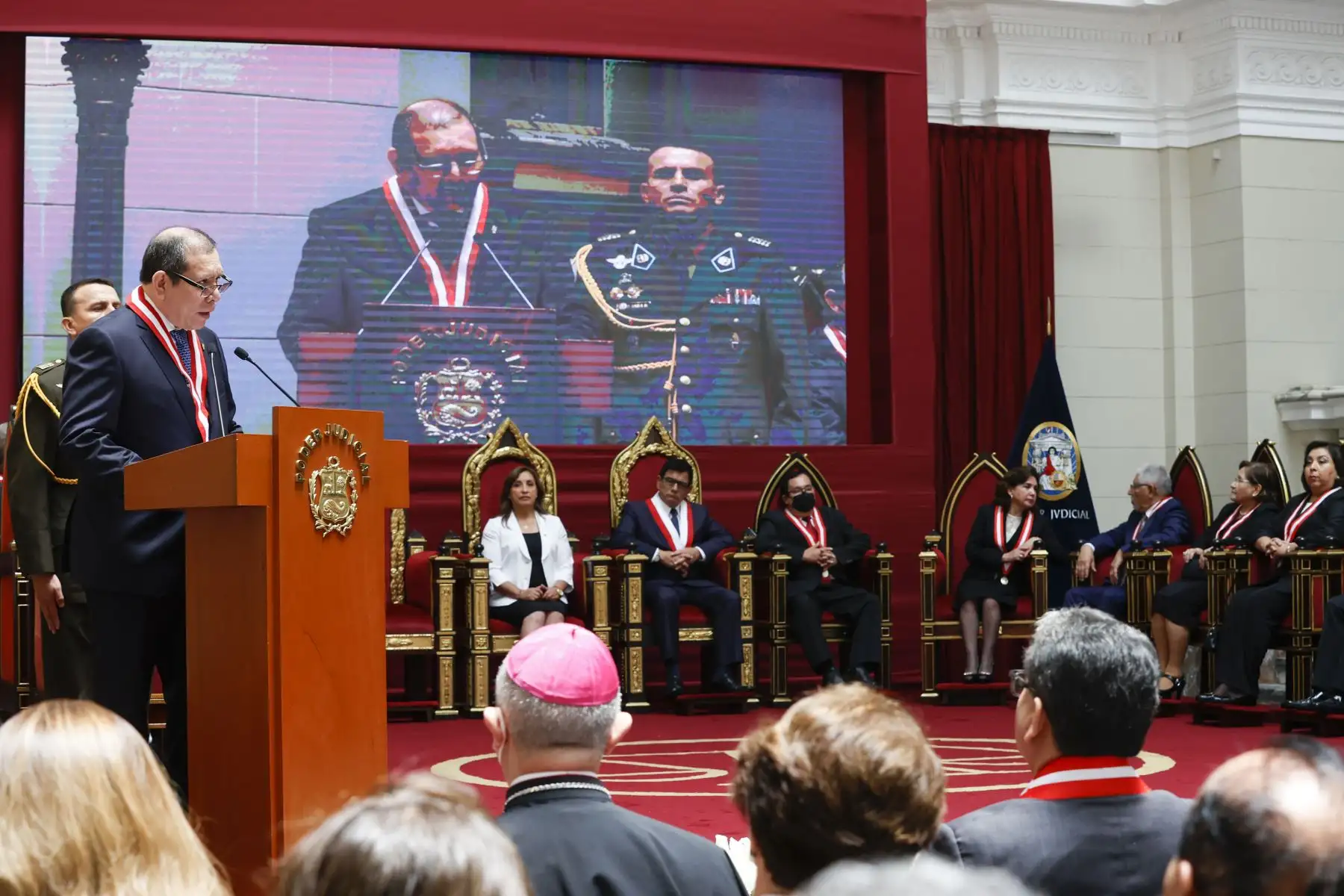 Presidenta de la República, Dina Boluarte, participó en la apertura del año judicial 2023 y asunción del señor Javier Arévalo Vela como presidente de la Corte Suprema de Justicia de la República y del Poder Judicial para el periodo 2023 – 2024. Foto. Prensa Presidencia