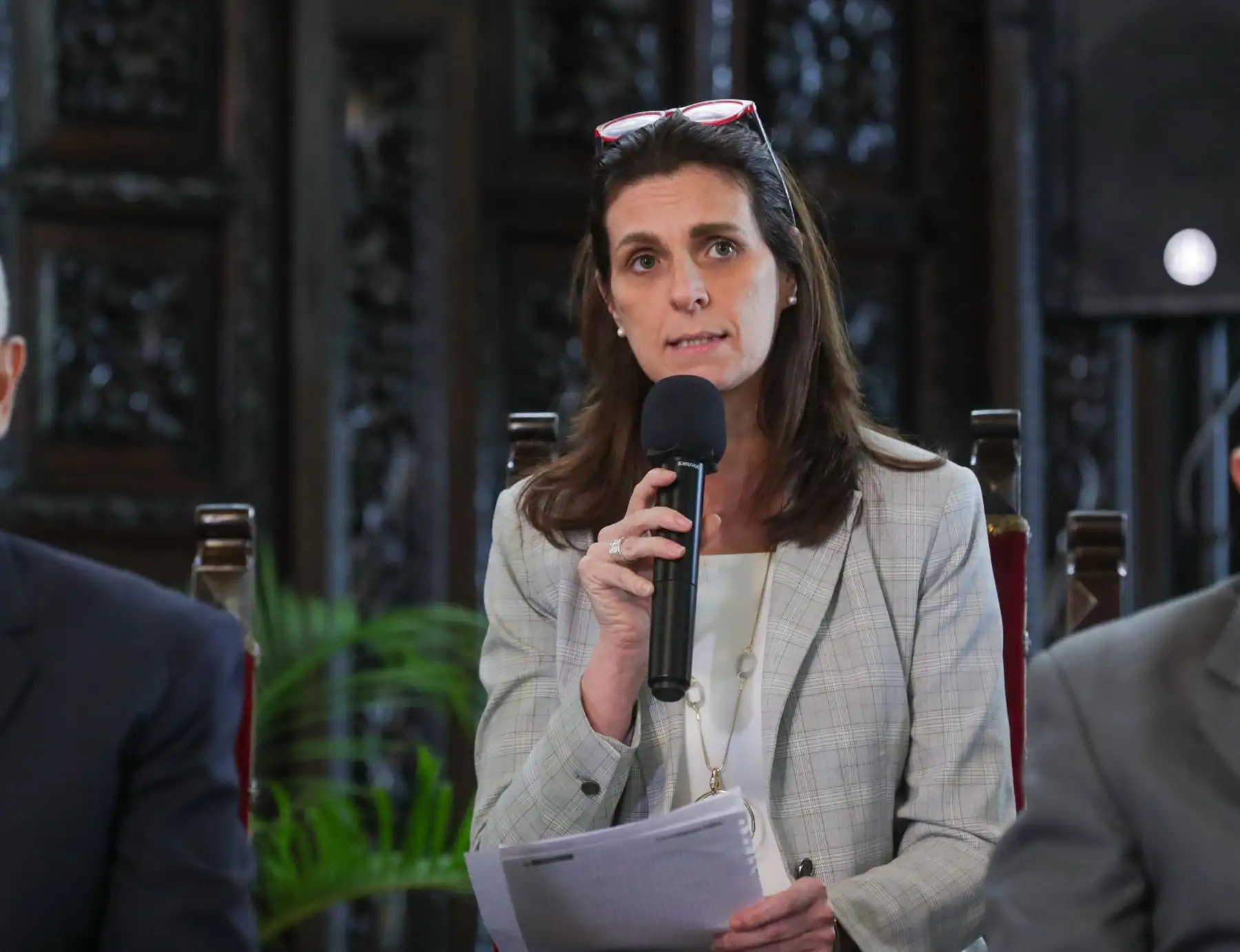 Ministra de Vivienda, Construcción y Saneamiento, Hania Pérez de Cuéllar, dio a conocer las acciones de su gestión en los casi 30 días que tiene a cargo el sector. Foto: ANDINA/PCM