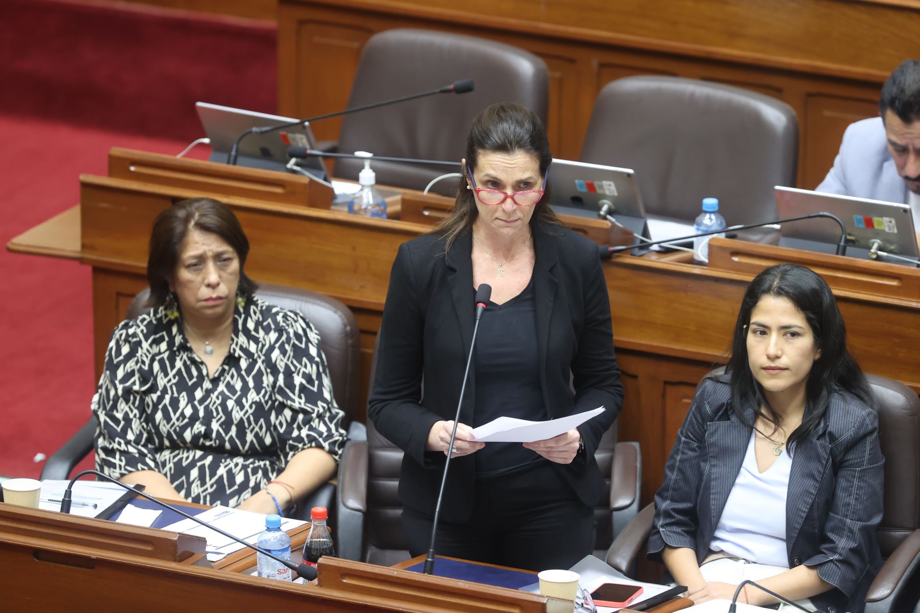Ministra Hania Pérez de Cuéllar (MVCS) expone ante el pleno del Congreso. Foto: ANDINA/Andrés Valle