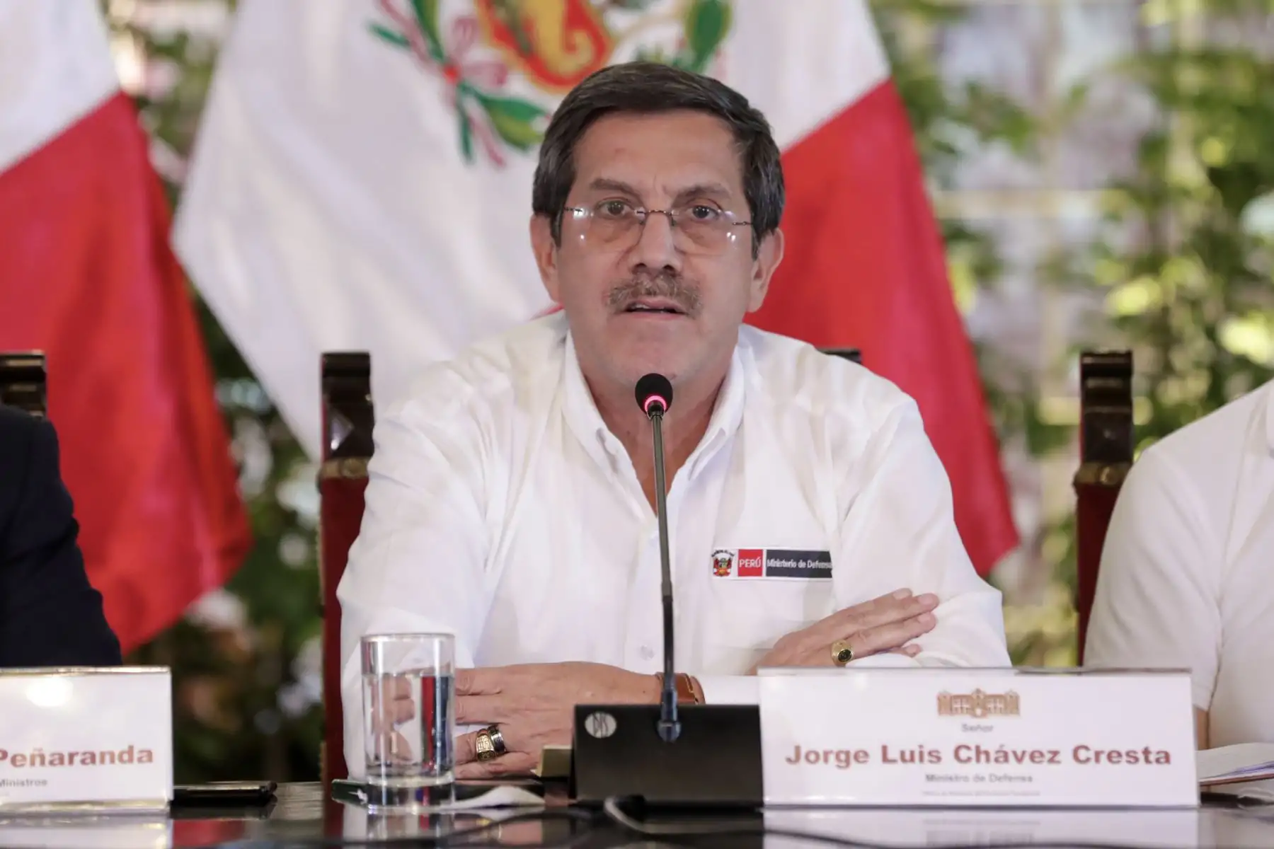Participación del ministro de Defensa, Jorge Chávez en la conferencia de prensa brindada hoy por el Consejo de Ministros, en Palacio de Gobierno.
Foto: ANDINA/PCM