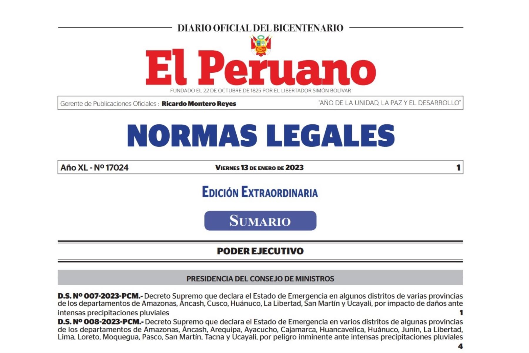 Edición extraordinaria del Diario Oficial El Peruano. Foto: ANDINA