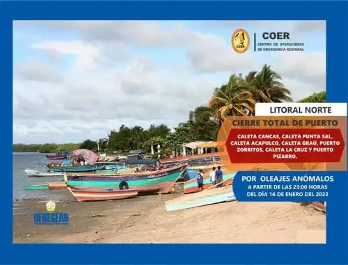 Capitanía de Puerto de Zorritos ordenó el cierre total de puertos de Tumbes por un nuevo período de oleajes anómalos que se presenta en el litoral norte peruano.