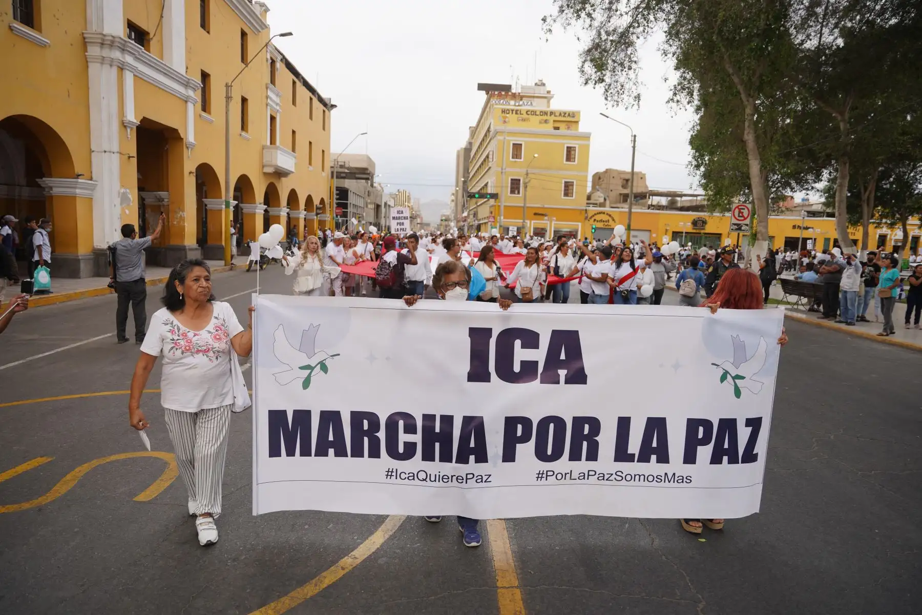 Cientos de pobladores de Ica marcharon por la paz y en rechazo al bloqueo de la Panamericana Sur que afecta a esa región desde hace cinco días. Foto: Genry Bautista Farfán