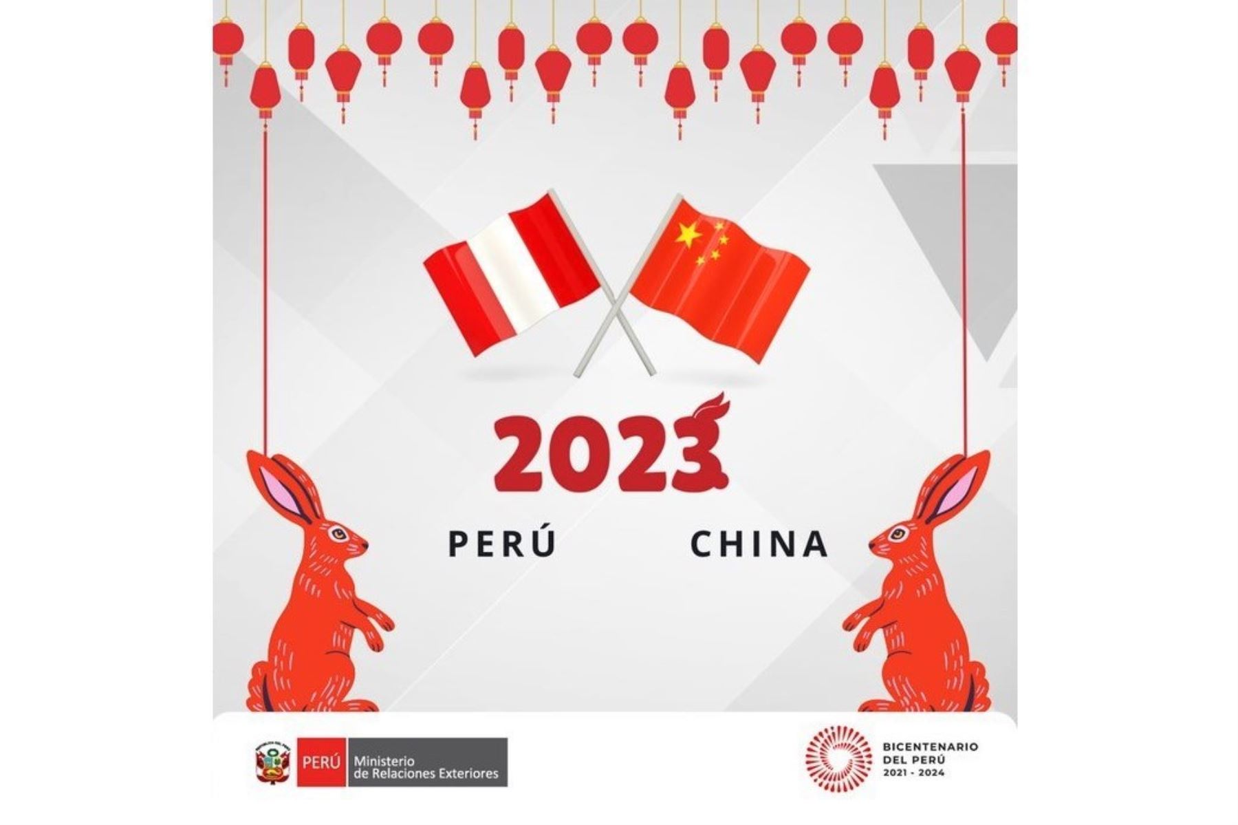 Saludo del Perú a China por el Año Nuevo Lunar. Imagen: Cancillería/Internet.