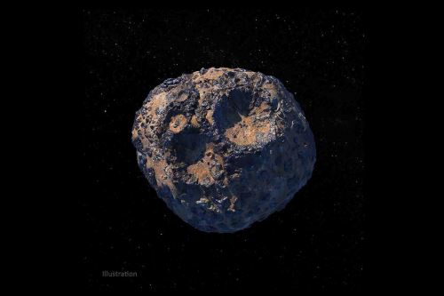 Esta ilustración representa al asteroide Psyche de 226 kilómetros de ancho, el objetivo de la misión de la NASA del mismo nombre. Según los datos obtenidos desde la Tierra, los científicos creen que el asteroide es una mezcla de metal y roca.
Créditos: NASA/JPL-Caltech/ASU.