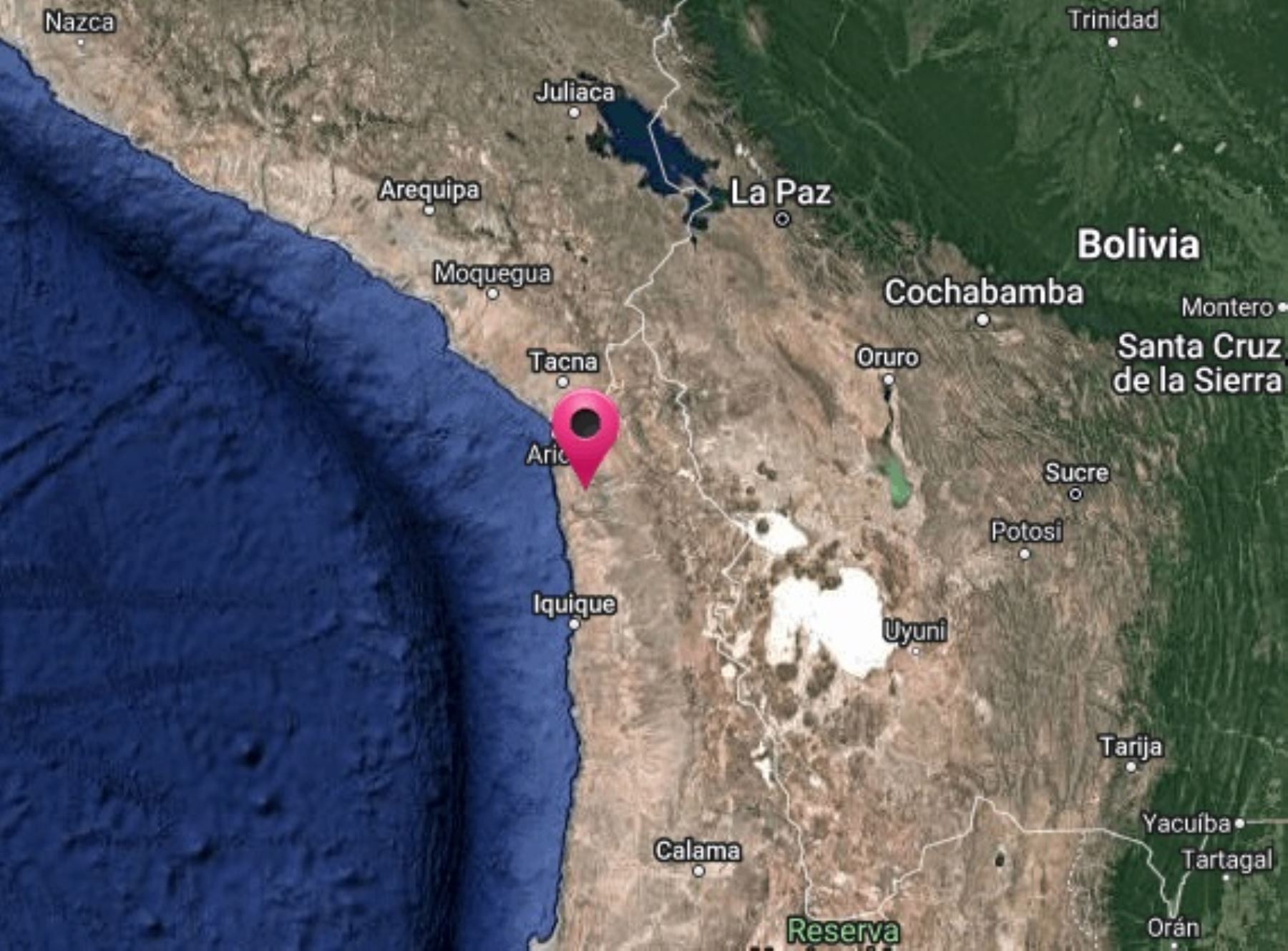 Epicentro del temblor de magnitud 4.6 se localizó en Chile, cerca de la frontera con Perú y fue sentido levemente en la ciudad de Tacna.