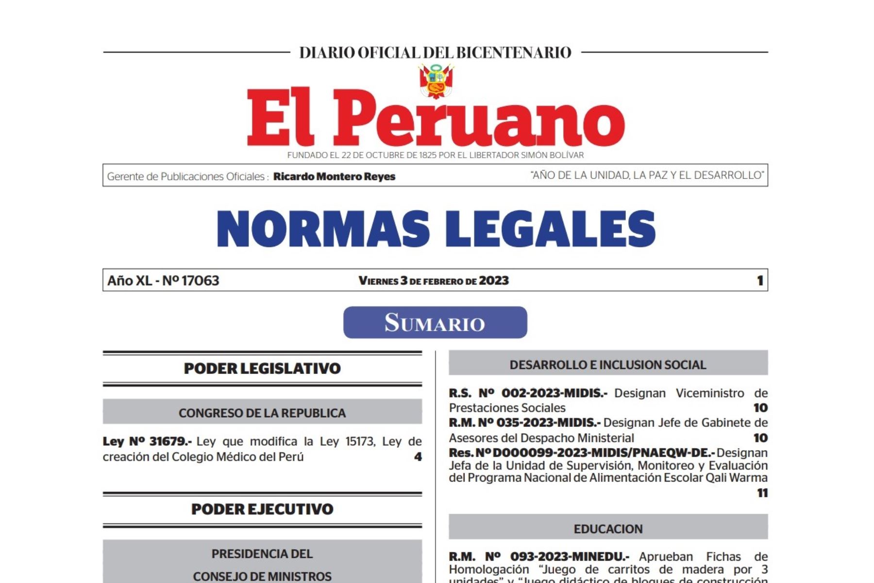 Cuadernillo de Normas Legales del Diario Oficial El Peruano. Foto: ANDINA.