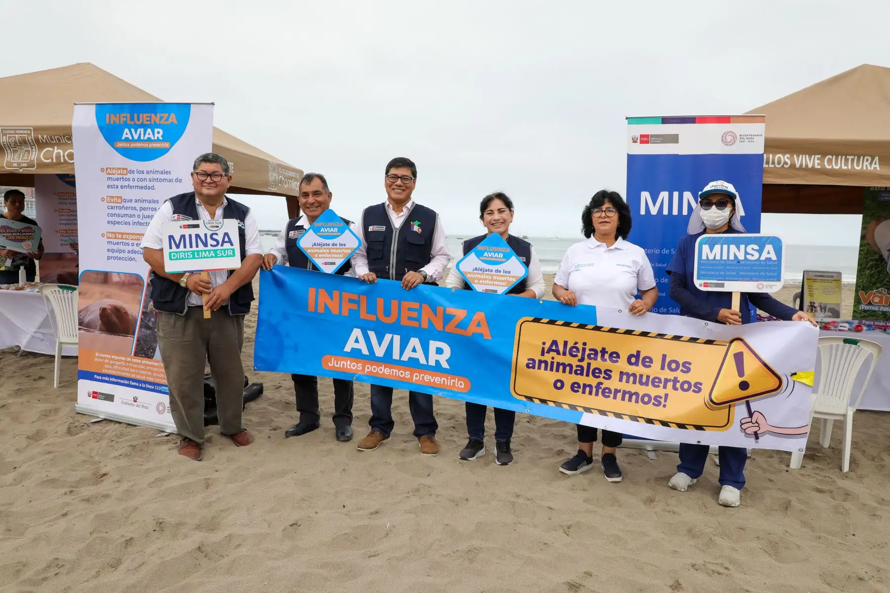 En la playa Agua Dulce, el Minsa en coordinación con la Municipalidad de Chorrillos, realizó la campaña “Influenza Aviar: juntos podemos prevenirla”, donde se recomendó a los veraneantes no tener contacto con aves o mamíferos marinos y tener hábitos de aseo personal luego de ir a la playa.

Foto:ANDINA/MINSA