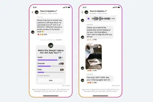 Solo los creadores pueden enviar mensajes, mientras que los seguidores pueden reaccionar al contenido y responder encuestas.