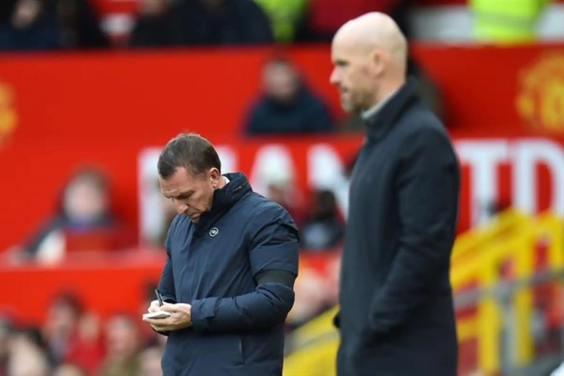 El técnico del Leicester City, Brendan Rodgers , y el técnico del Manchester United, Erik ten Hag , durante el partido de fútbol de la Premier League inglesa entre el Manchester United y el Leicester City, en Manchester, Gran Bretaña.
Foto: EFE