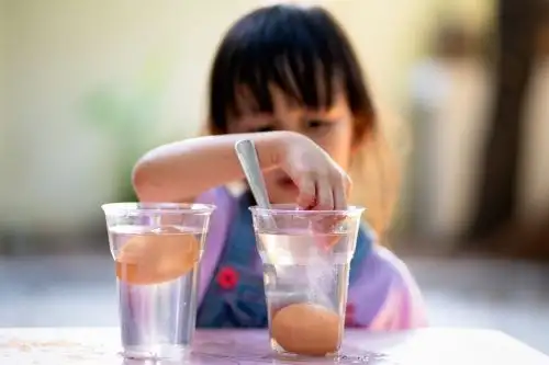 Niña experimentando la densidad con huevos. Foto:ANDINA/Difusión