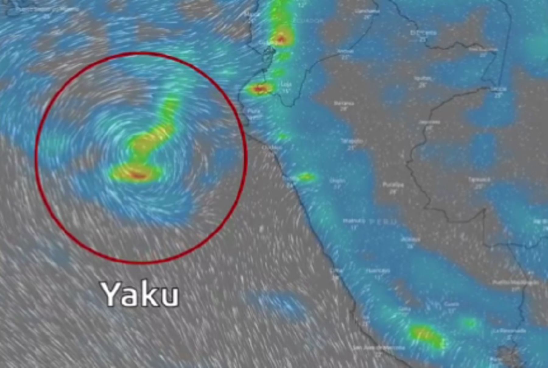 El ciclón Yaku es un sistema de baja presión de giro en sentido horario, asociado al calentamiento de la temperatura superficial del mar y a la segunda banda de la Zona de Convergencia Intertropical (ZCIT).